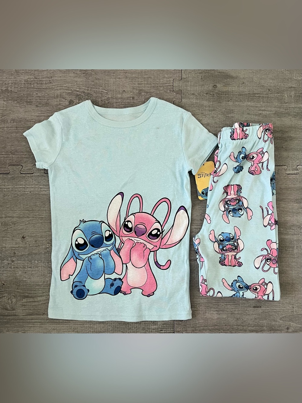Disney Lilo & Stitch Stitch Angel Girls 10 2PC Cotton Knit PJ Set Blue Pink